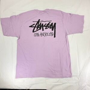 Stussy Los Angeles Graphic T-Shirt Mens XXL Lavender Purple Short Sleeve Cotton